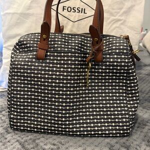 Fossil Rachel Satchel in Black and White Key Pattern